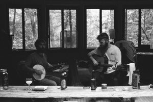 Brother Hill (right) and Hill Spirits bandmate Kyle Lyons (left) rehearsing in the yurt during Brother Hill’s stay at the UpS Botanical Sanctuary